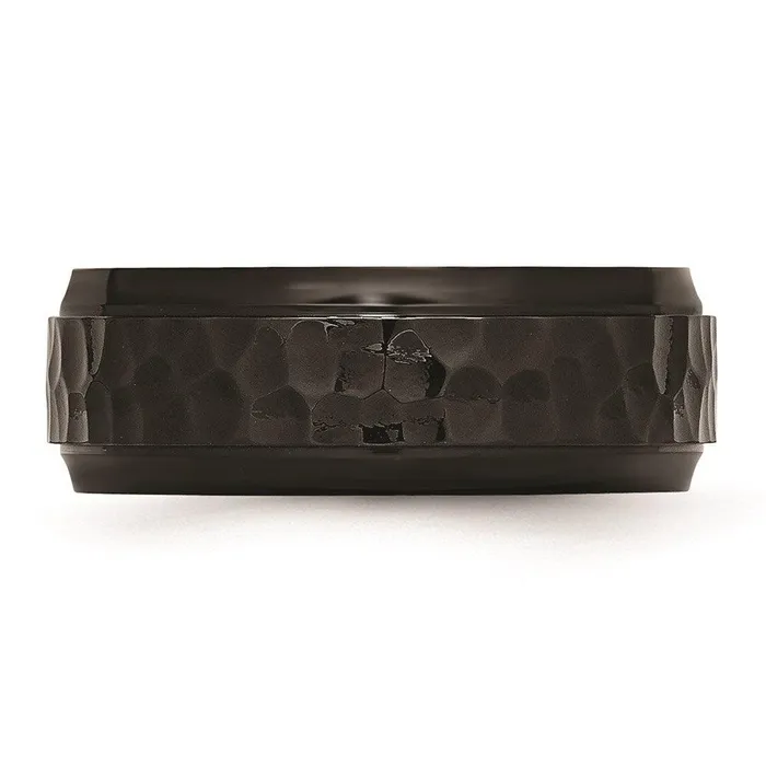 Rings Stainless Steel 8mm Black IPplated HammeredPolished Beveled Edge Band Chisel Rings Stainless Steel 8mm Black IPplated HammeredPolished Beveled Edge Band Chisel
