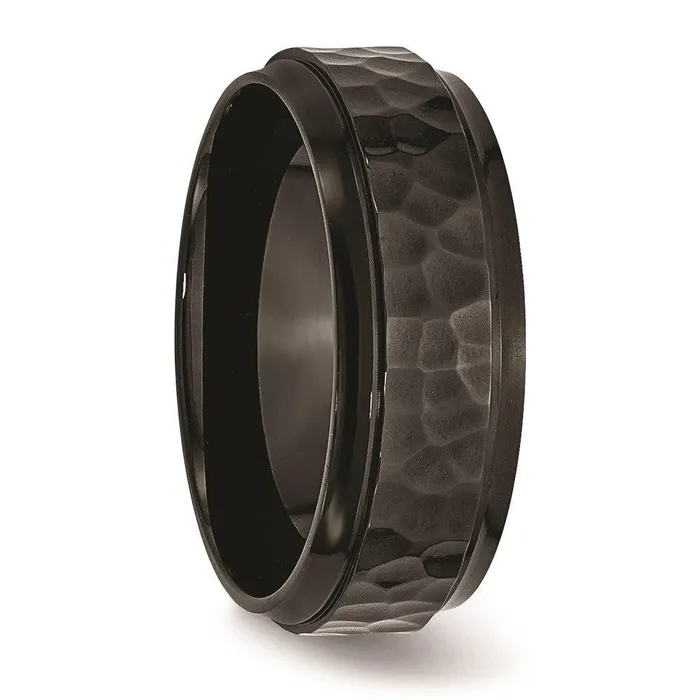Rings Stainless Steel 8mm Black IPplated HammeredPolished Beveled Edge Band Chisel Rings Stainless Steel 8mm Black IPplated HammeredPolished Beveled Edge Band Chisel