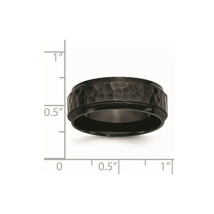 Rings Stainless Steel 8mm Black IPplated HammeredPolished Beveled Edge Band Chisel Rings Stainless Steel 8mm Black IPplated HammeredPolished Beveled Edge Band Chisel
