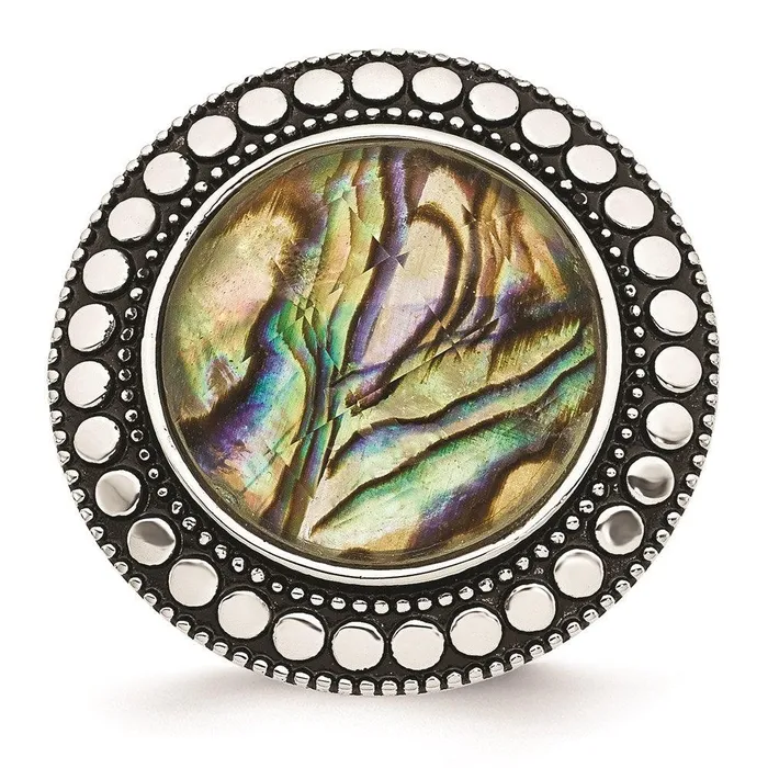 Rings Stainless Steel Polished and Antiqued Imitation Abalone Ring Chisel