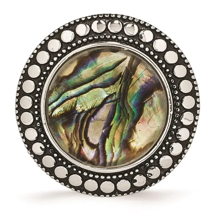 Rings Stainless Steel Polished and Antiqued Imitation Abalone Ring Chisel Rings Stainless Steel Polished and Antiqued Imitation Abalone Ring Chisel