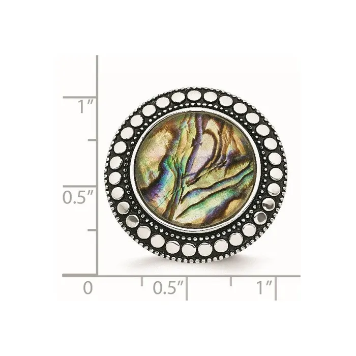 Rings Stainless Steel Polished and Antiqued Imitation Abalone Ring Chisel Rings Stainless Steel Polished and Antiqued Imitation Abalone Ring Chisel