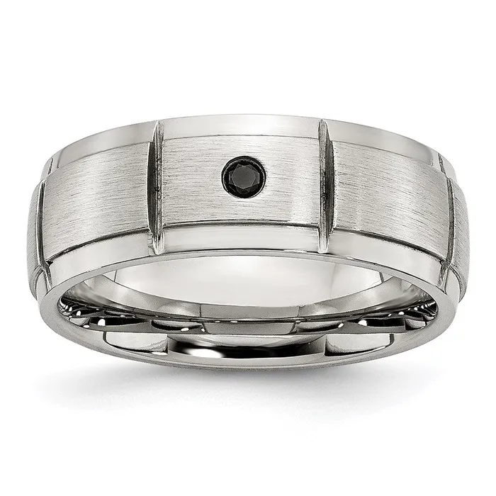Rings Stainless Steel PolishedBrushed Diamond Band SR408 Chisel