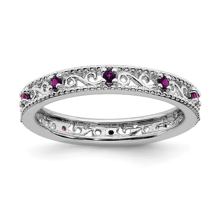 Rings Sterling Silver Stackable Expressions Rhodolite Garnet Ring QSK1487 Stackable Expressions Rings Sterling Silver Stackable Expressions Rhodolite Garnet Ring QSK1487 Stackable Expressions