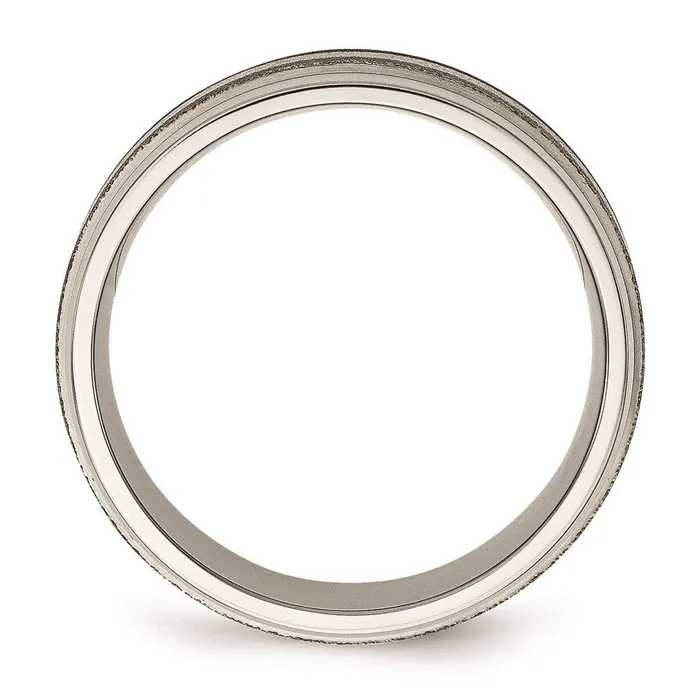 Rings Titanium Polished Stone Finish Center Grooved Edge Sterling Inlay Band TB83 Chisel Rings Titanium Polished Stone Finish Center Grooved Edge Sterling Inlay Band TB83 Chisel