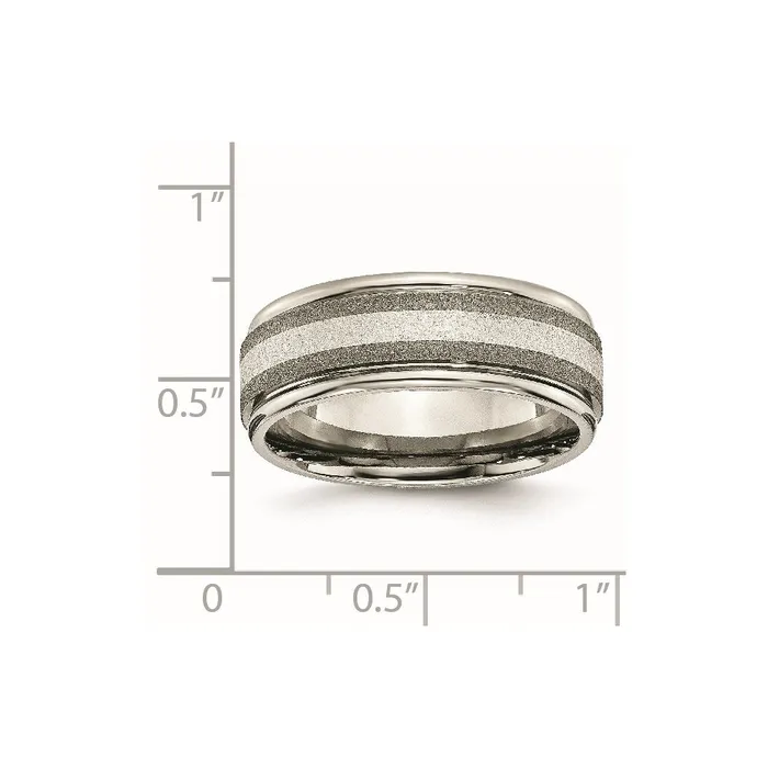Rings Titanium Polished Stone Finish Center Grooved Edge Sterling Inlay Band TB83 Chisel Rings Titanium Polished Stone Finish Center Grooved Edge Sterling Inlay Band TB83 Chisel