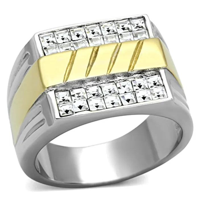 Rings TK1193 TwoTone IP Gold Ion Plating Stainless Steel Ring with Top Grade Crystal in Clear Alamode Rings TK1193 TwoTone IP Gold Ion Plating Stainless Steel Ring with Top Grade Crystal in Clear Alamode