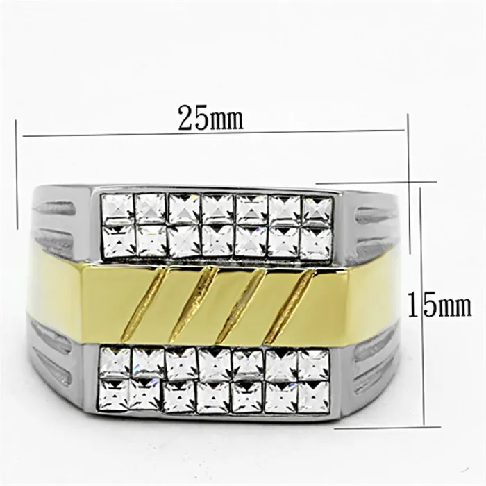 Rings TK1193 TwoTone IP Gold Ion Plating Stainless Steel Ring with Top Grade Crystal in Clear Alamode
