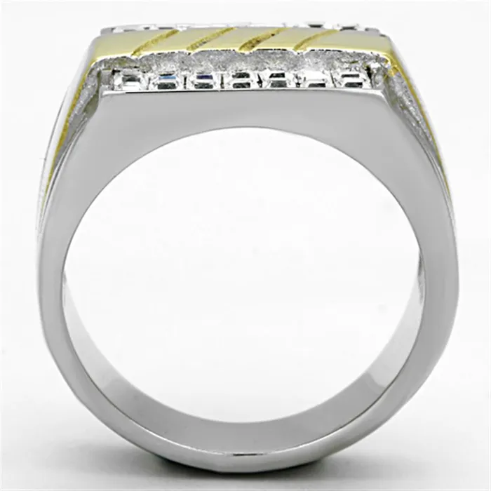 Rings TK1193 TwoTone IP Gold Ion Plating Stainless Steel Ring with Top Grade Crystal in Clear Alamode