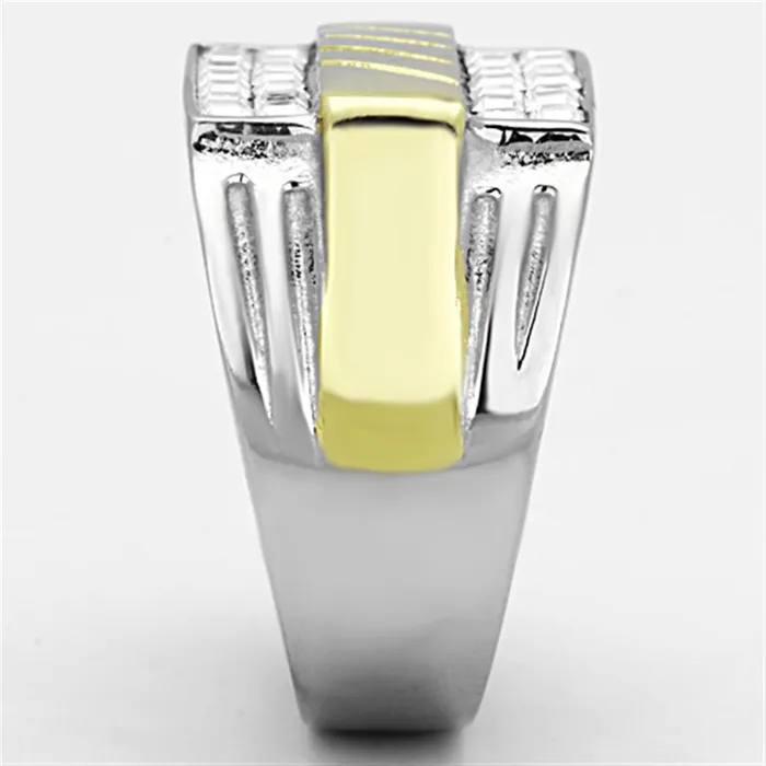 Rings TK1193 TwoTone IP Gold Ion Plating Stainless Steel Ring with Top Grade Crystal in Clear Alamode