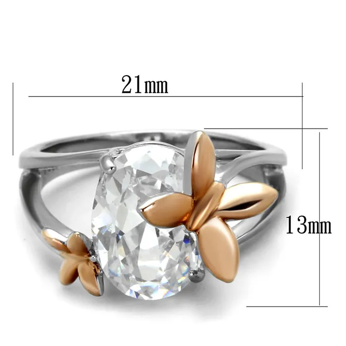 Rings TK2135 TwoTone IP Rose Gold Stainless Steel Ring with AAA Grade CZ in Clear Alamode