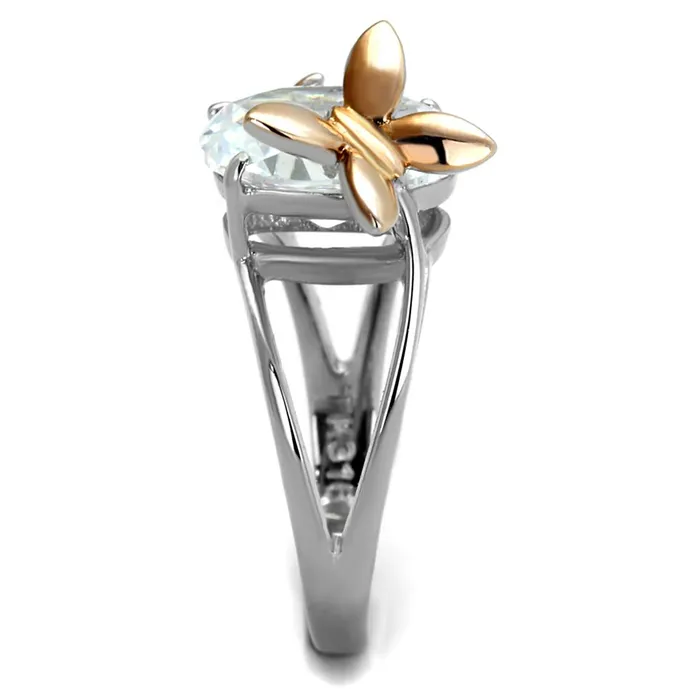Rings TK2135 TwoTone IP Rose Gold Stainless Steel Ring with AAA Grade CZ in Clear Alamode