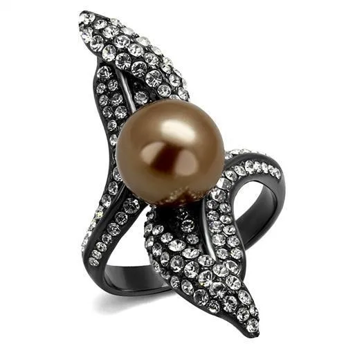 Rings TK2834 IP Light Black IP Gun Stainless Steel Ring with Synthetic Pearl in Brown Alamode Rings TK2834 IP Light Black IP Gun Stainless Steel Ring with Synthetic Pearl in Brown Alamode