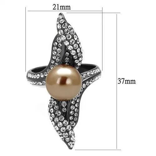 Rings TK2834 IP Light Black IP Gun Stainless Steel Ring with Synthetic Pearl in Brown Alamode