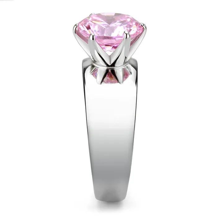Rings TK52010 High polished no plating Stainless Steel Ring with AAA Grade CZ in Rose Alamode
