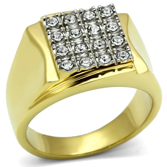 Rings TK751 TwoTone IP Gold Ion Plating Stainless Steel Ring with Top Grade Crystal in Clear Alamode Rings TK751 TwoTone IP Gold Ion Plating Stainless Steel Ring with Top Grade Crystal in Clear Alamode