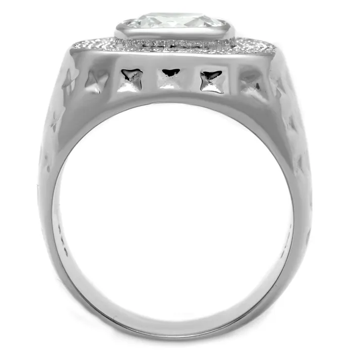 Rings TS231 Rhodium 925 Sterling Silver Ring with AAA Grade CZ in Clear Alamode