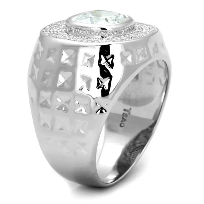 Rings TS231 Rhodium 925 Sterling Silver Ring with AAA Grade CZ in Clear Alamode