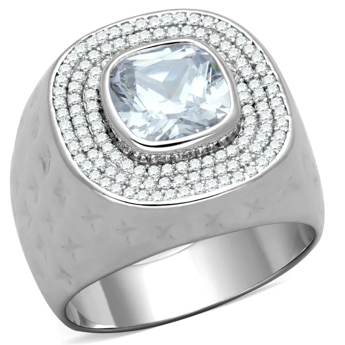 Rings TS231 Rhodium 925 Sterling Silver Ring with AAA Grade CZ in Clear Alamode