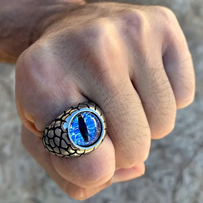 Rings Vivi Blue Reptile Eye Ring Snake Dinosaur Dragon Cat Lizard Stainless Steel Rings Vivi Blue Reptile Eye Ring Snake Dinosaur Dragon Cat Lizard Stainless Steel