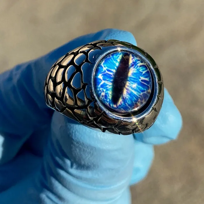 Rings Vivi Blue Reptile Eye Ring Snake Dinosaur Dragon Cat Lizard Stainless Steel Rings Vivi Blue Reptile Eye Ring Snake Dinosaur Dragon Cat Lizard Stainless Steel
