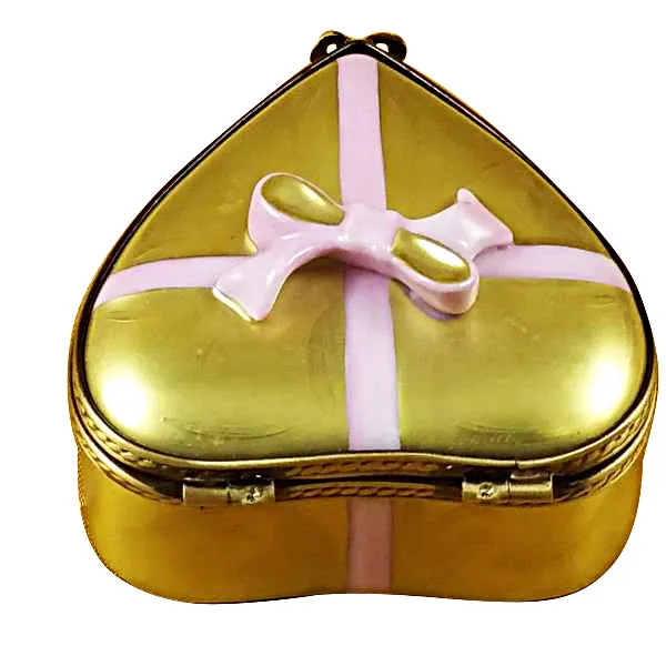 Rochard Limoges Necklaces Rochard Gold Heart with Pink Bow and Chocolates Limoges Box