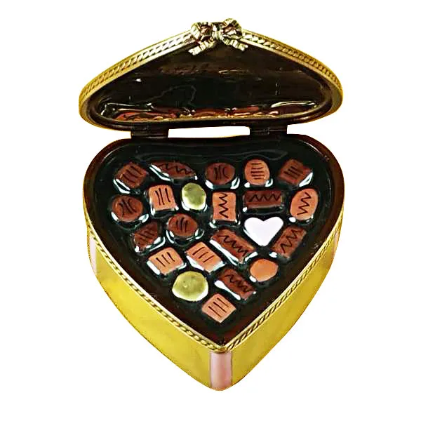Rochard Limoges Necklaces Rochard Gold Heart with Pink Bow and Chocolates Limoges Box