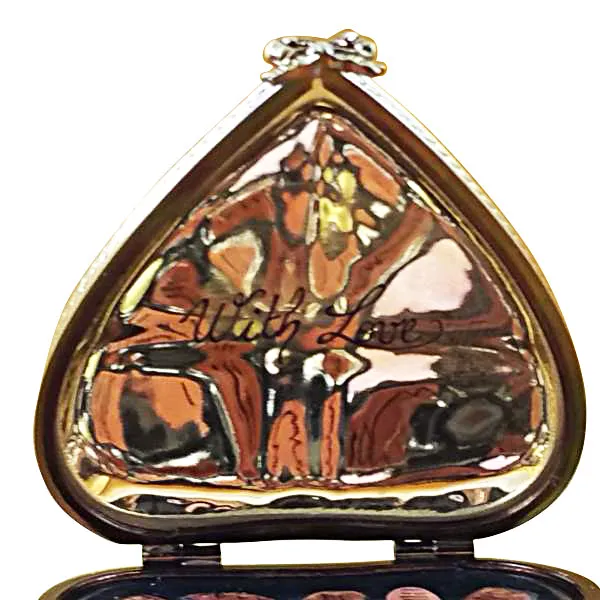 Rochard Limoges Necklaces Rochard Gold Heart with Pink Bow and Chocolates Limoges Box