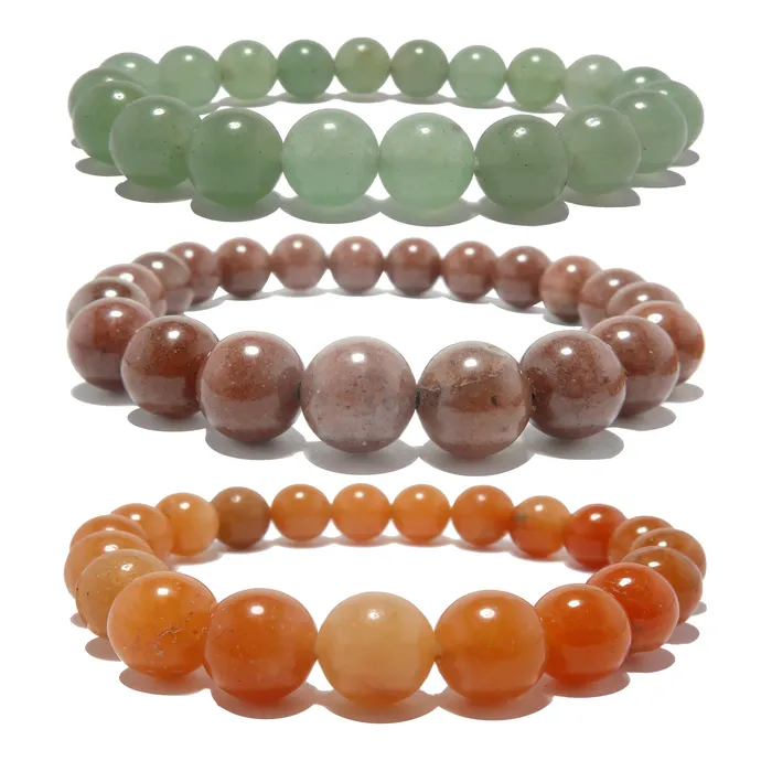 Satin Crystals Bracelets Aventurine Bracelet Set Abundance Green Purple Red