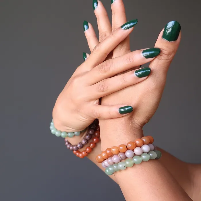 Satin Crystals Bracelets Aventurine Bracelet Set Abundance Green Purple Red