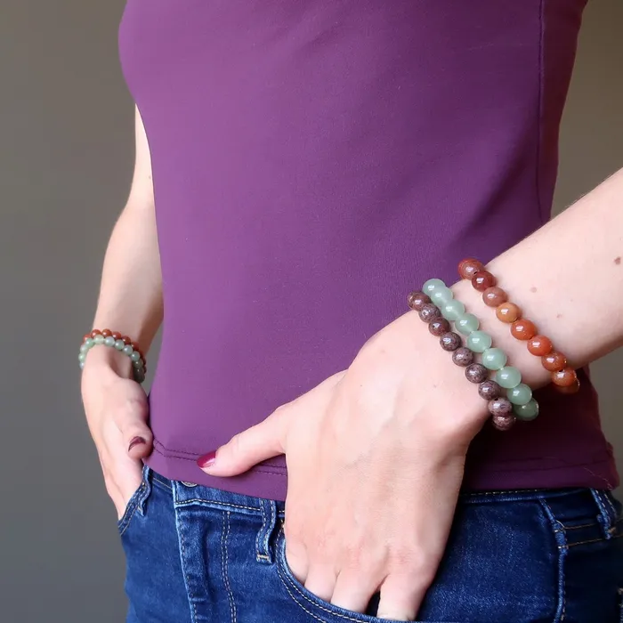 Satin Crystals Bracelets Aventurine Bracelet Set Abundance Green Purple Red