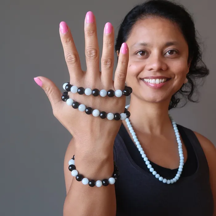 Satin Crystals Bracelets Rainbow Obsidian Bracelet Aqumarine Day and Night