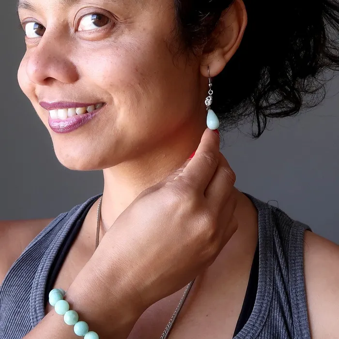 Satin Crystals Earrings Amazonite Earrings Fantasy Come True Blue Drop Gemstones
