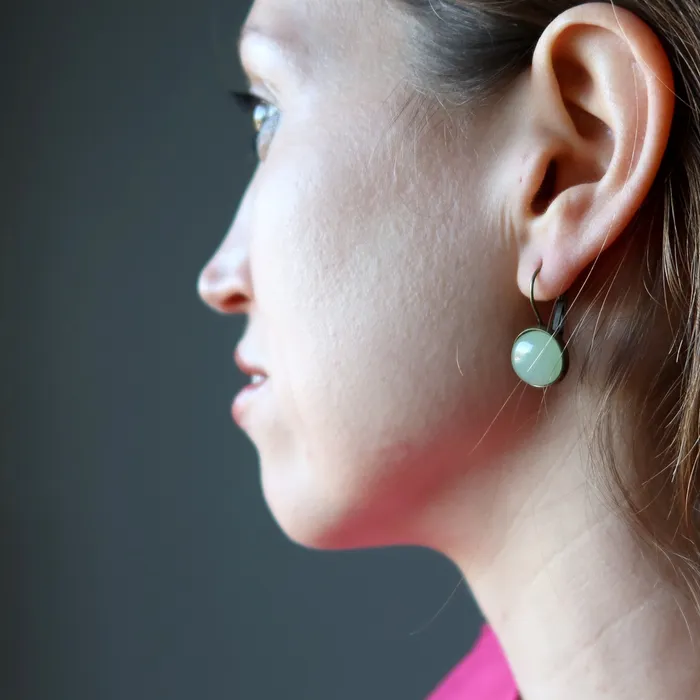 Satin Crystals Earrings Green Aventurine Earrings Abundance Token Bronze