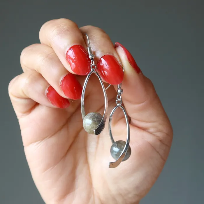 Satin Crystals Earrings Labradorite Earrings Swing of Faith Full Moon Destiny Gems
