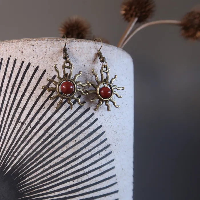 Satin Crystals Earrings Red Jasper Earrings Burning Sun Passion Stones