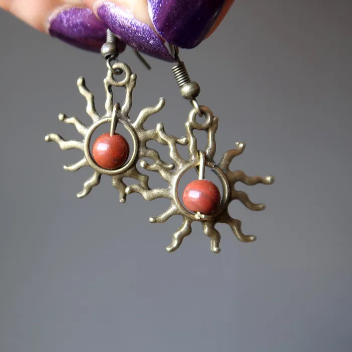 Satin Crystals Earrings Red Jasper Earrings Burning Sun Passion Stones