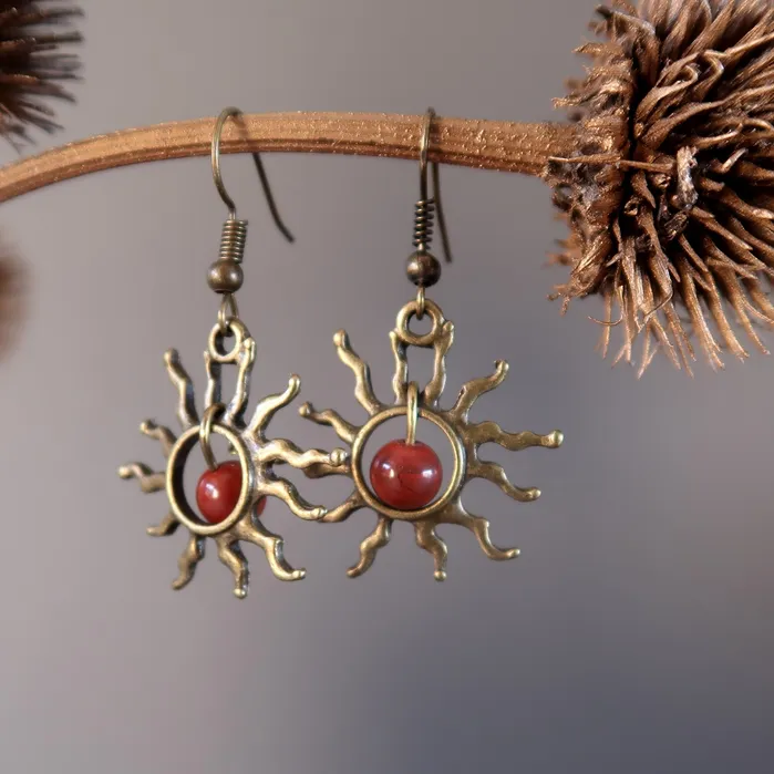 Satin Crystals Earrings Red Jasper Earrings Burning Sun Passion Stones