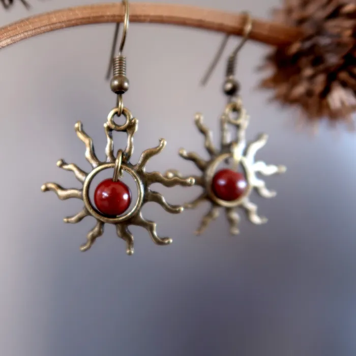 Satin Crystals Earrings Red Jasper Earrings Burning Sun Passion Stones