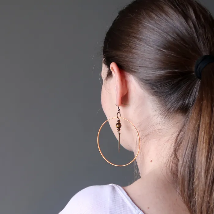 Satin Crystals Earrings Tigers Eye Earrings Orange Hoops Archery Aim High