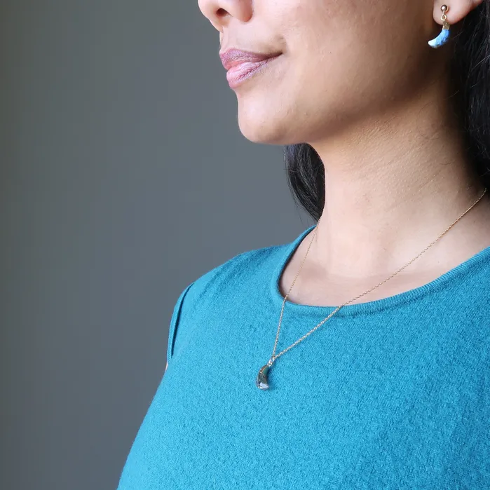 Satin Crystals Labradorite Necklace Rainbow Moon 24Karat Gold Necklaces
