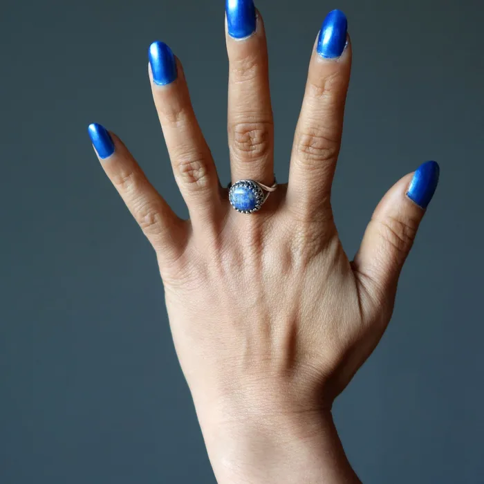Satin Crystals Lapis Ring Divinity Denim Sterling Silver Adjustable Rings