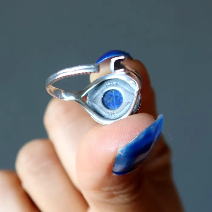 Satin Crystals Lapis Ring Divinity Denim Sterling Silver Adjustable Rings