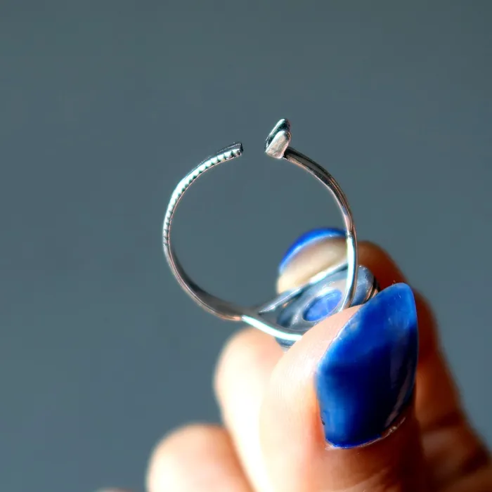 Satin Crystals Lapis Ring Divinity Denim Sterling Silver Adjustable Rings