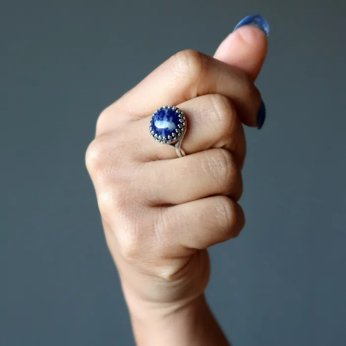 Satin Crystals Lapis Ring Divinity Denim Sterling Silver Adjustable Rings