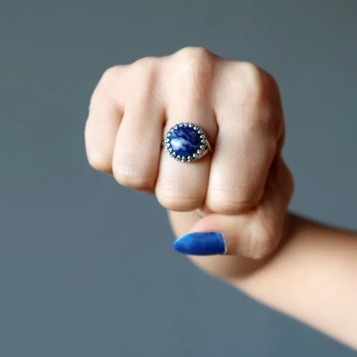 Satin Crystals Lapis Ring Divinity Denim Sterling Silver Adjustable Rings