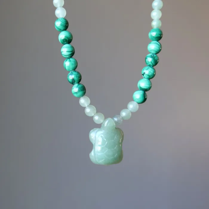 Satin Crystals Necklaces Green Aventurine Necklace Malachite Turtle Prosperity