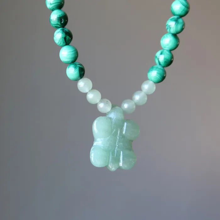 Satin Crystals Necklaces Green Aventurine Necklace Malachite Turtle Prosperity