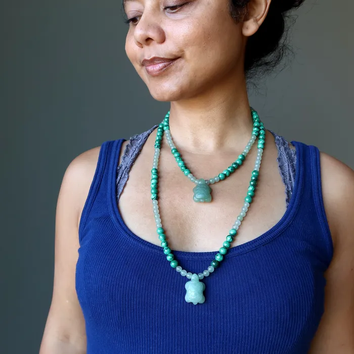 Satin Crystals Necklaces Green Aventurine Necklace Malachite Turtle Prosperity