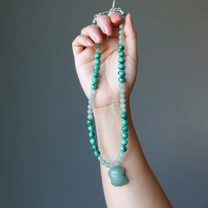 Satin Crystals Necklaces Green Aventurine Necklace Malachite Turtle Prosperity